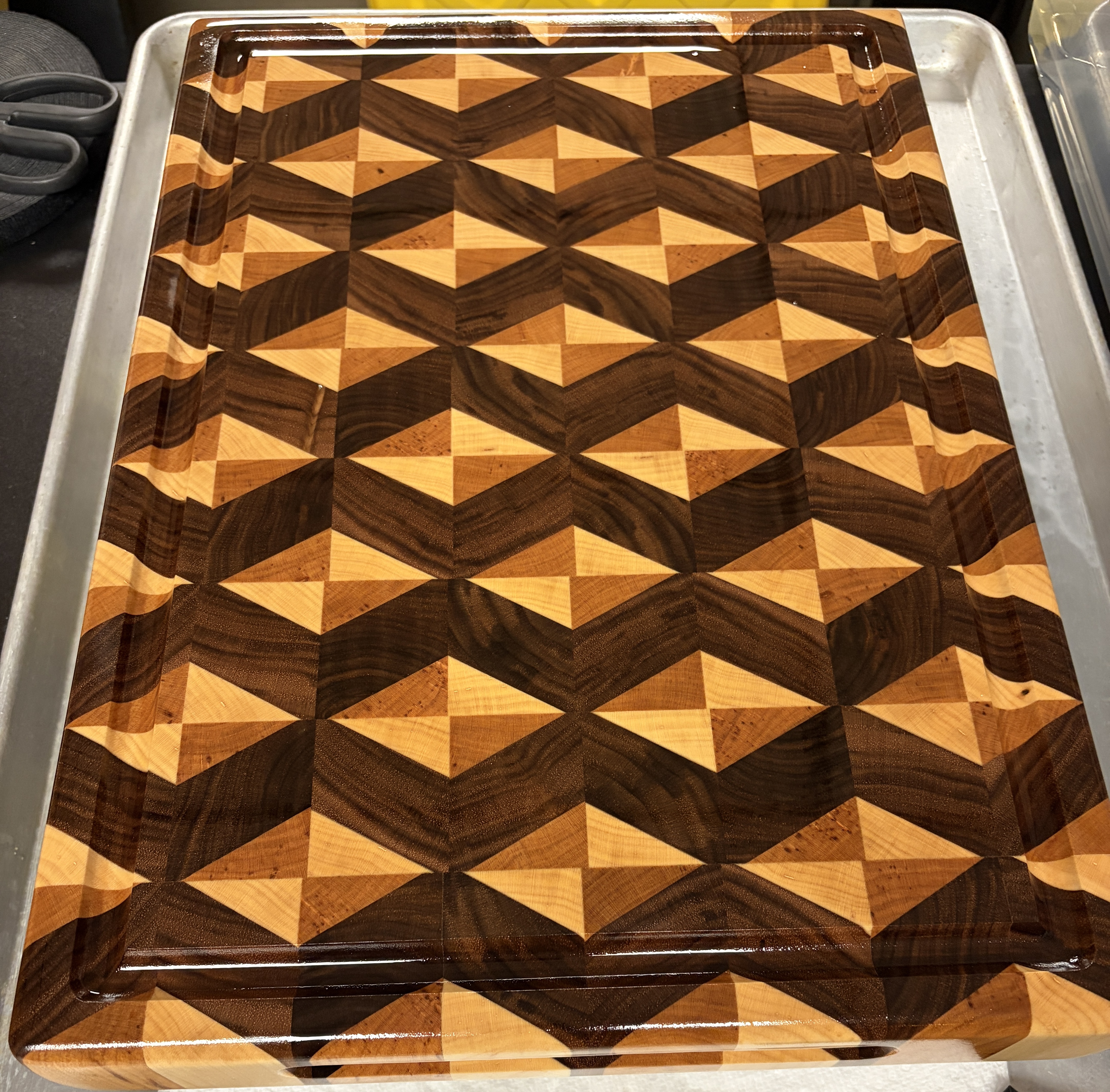 3D geometric hardwood specialty cutting board